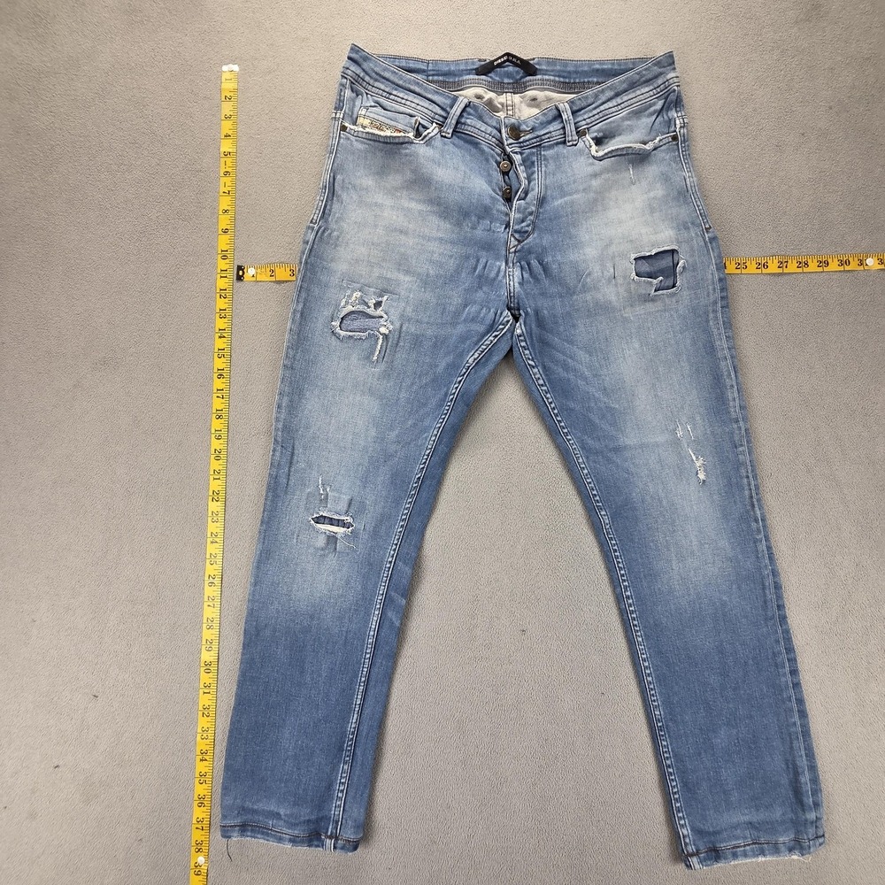 Diesel Jeans Mens Blue Relaxed Tapered Light Wash Button Fly 0803E Fits 31x26